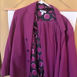 CAbi Plum Blazer xl, pants xlwith Polka Dot blouse size large